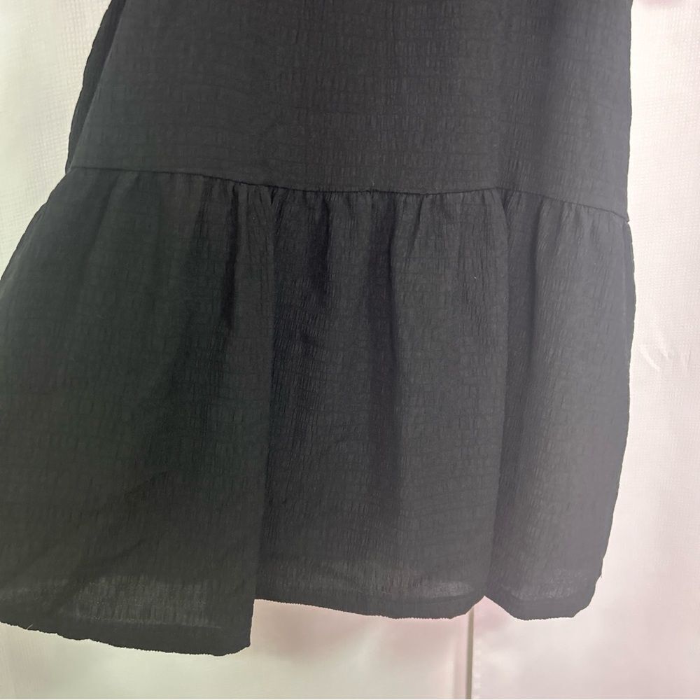 Steve Madden Black Abrah Textured A-Line Dress Size Large Puffed Sleeves Lined - Picture 3 of 9